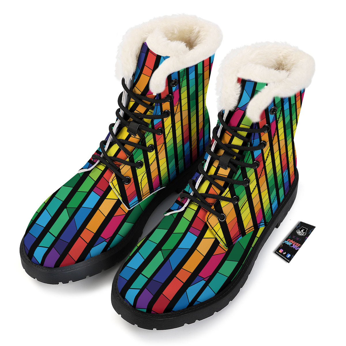 Square Stained Glass Mosaic Print Winter Boots-grizzshop