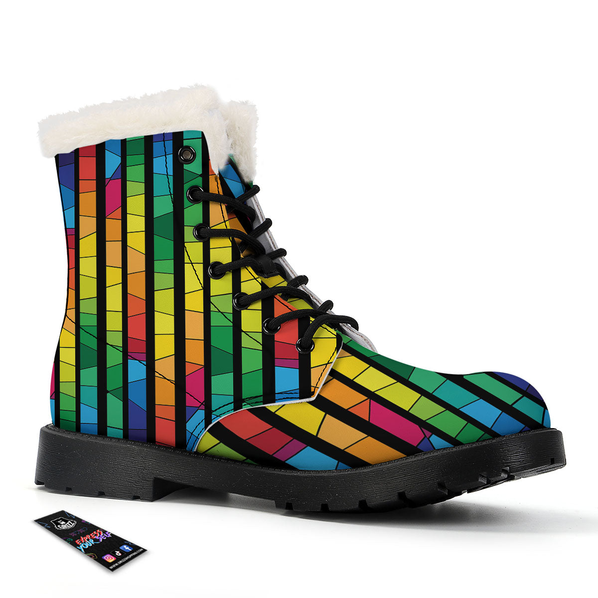 Square Stained Glass Mosaic Print Winter Boots-grizzshop