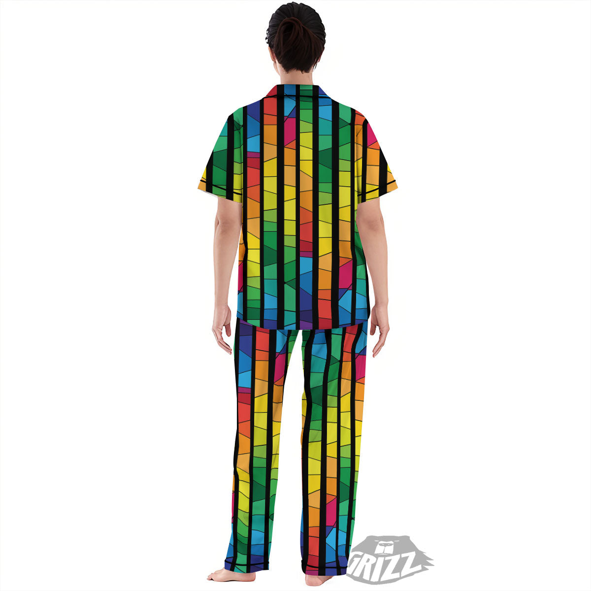 Square Stained Glass Mosaic Print Women's Pajamas Set-grizzshop