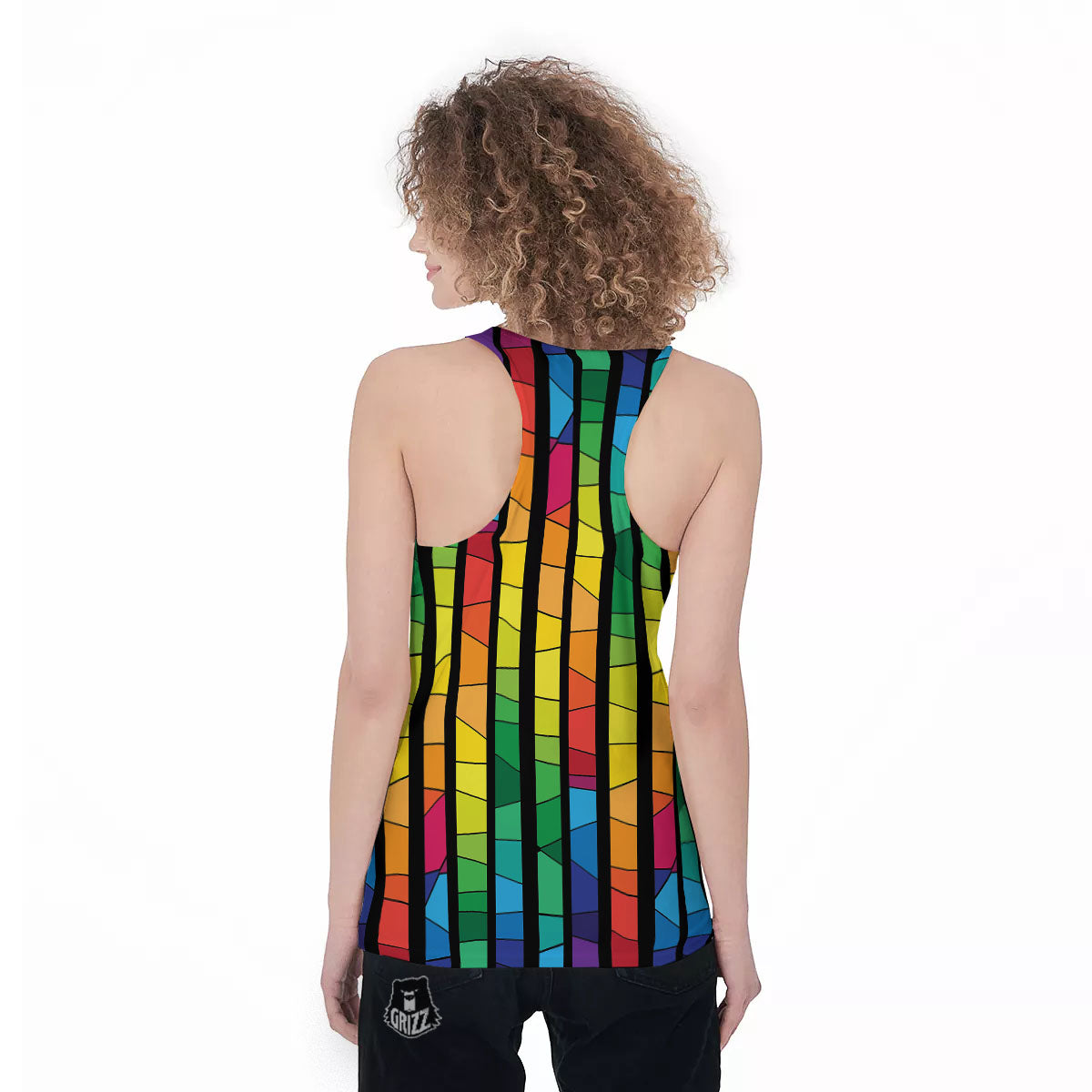 Square Stained Glass Mosaic Print Women's Racerback Tank Top-grizzshop