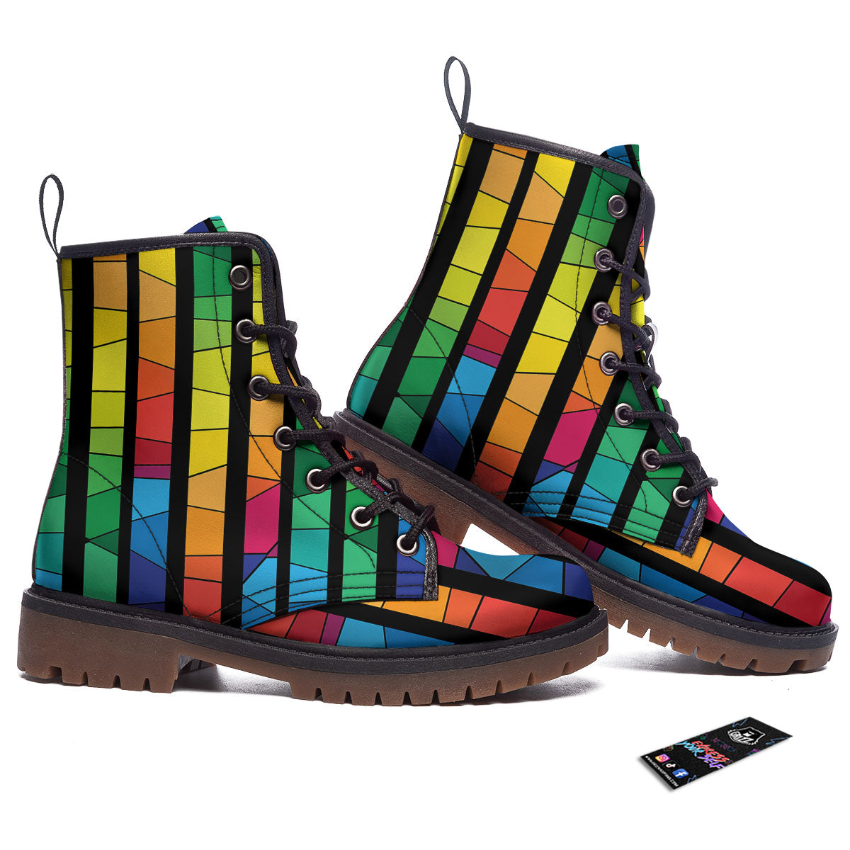 Square Stained Glass Mosaic Print Work Boots-grizzshop