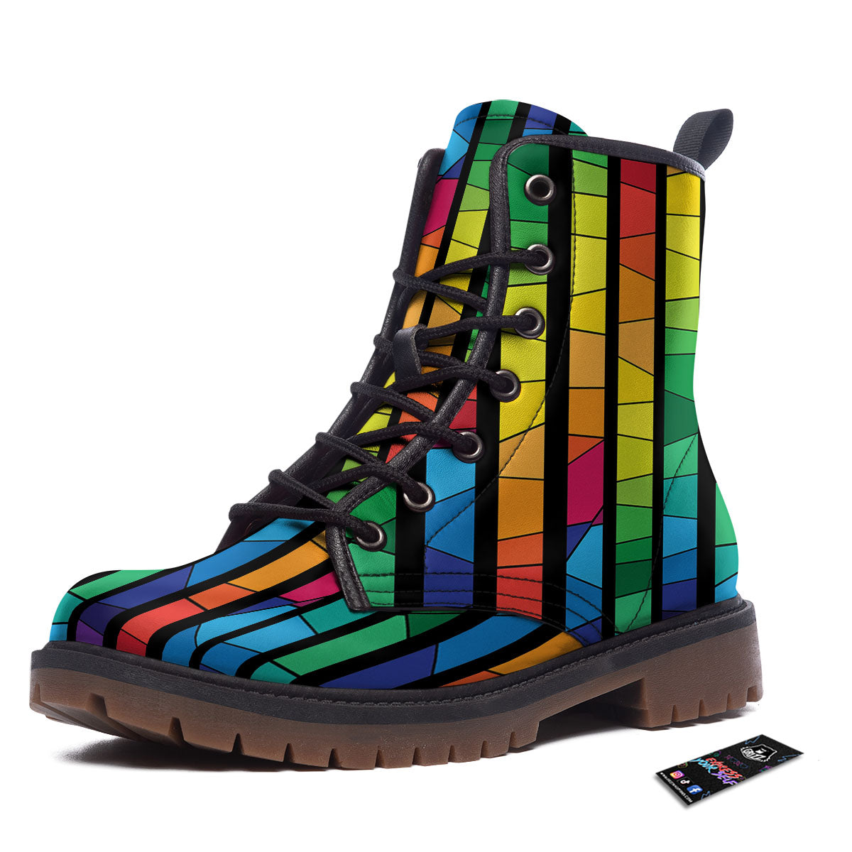 Square Stained Glass Mosaic Print Work Boots-grizzshop