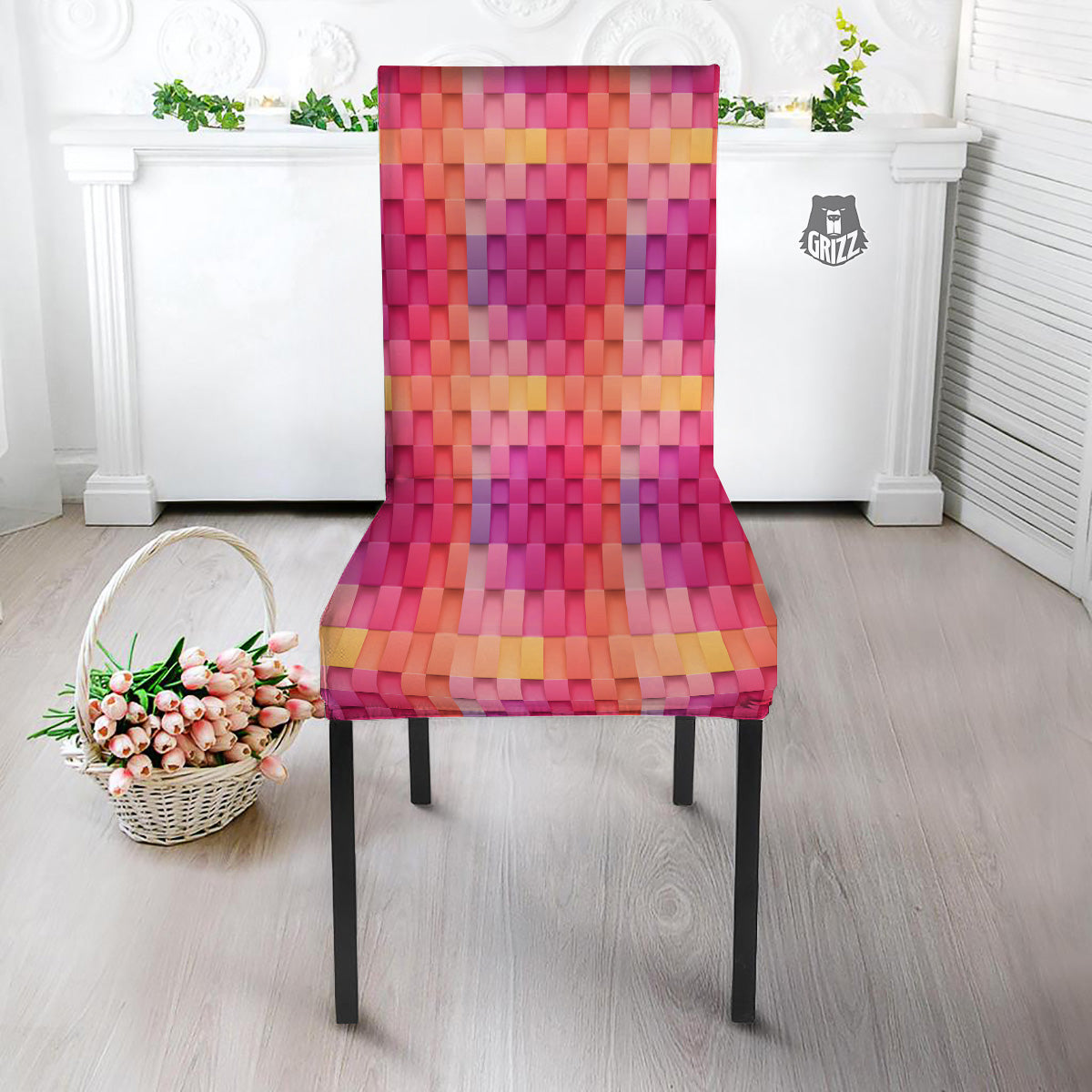 Square Tile 3D Colorful Print Pattern Dining Chair Slipcover-grizzshop