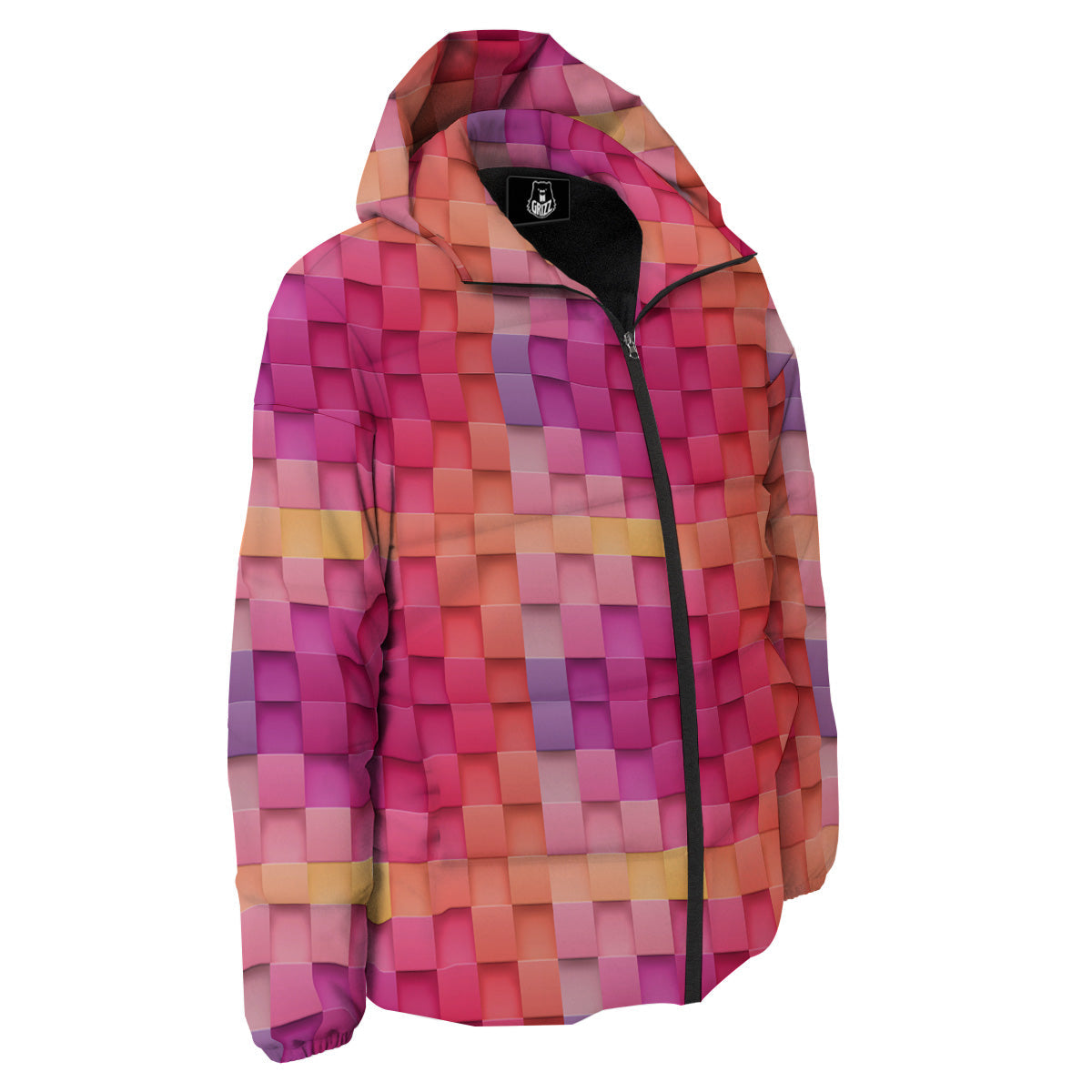 Square Tile 3D Colorful Print Pattern Down Jacket-grizzshop