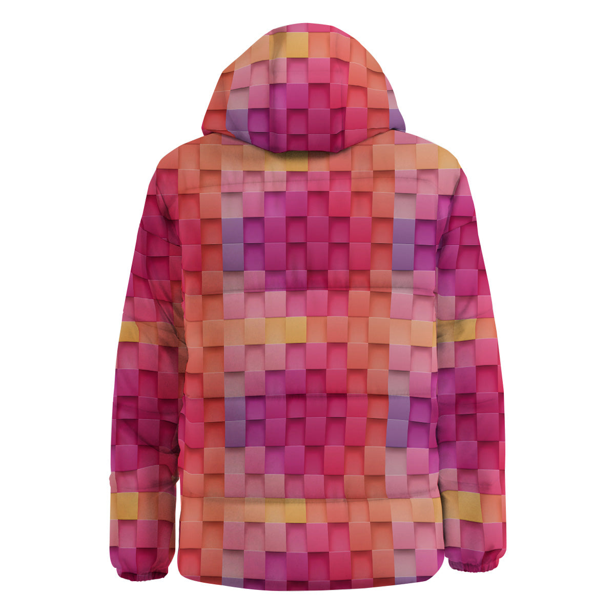 Square Tile 3D Colorful Print Pattern Down Jacket-grizzshop
