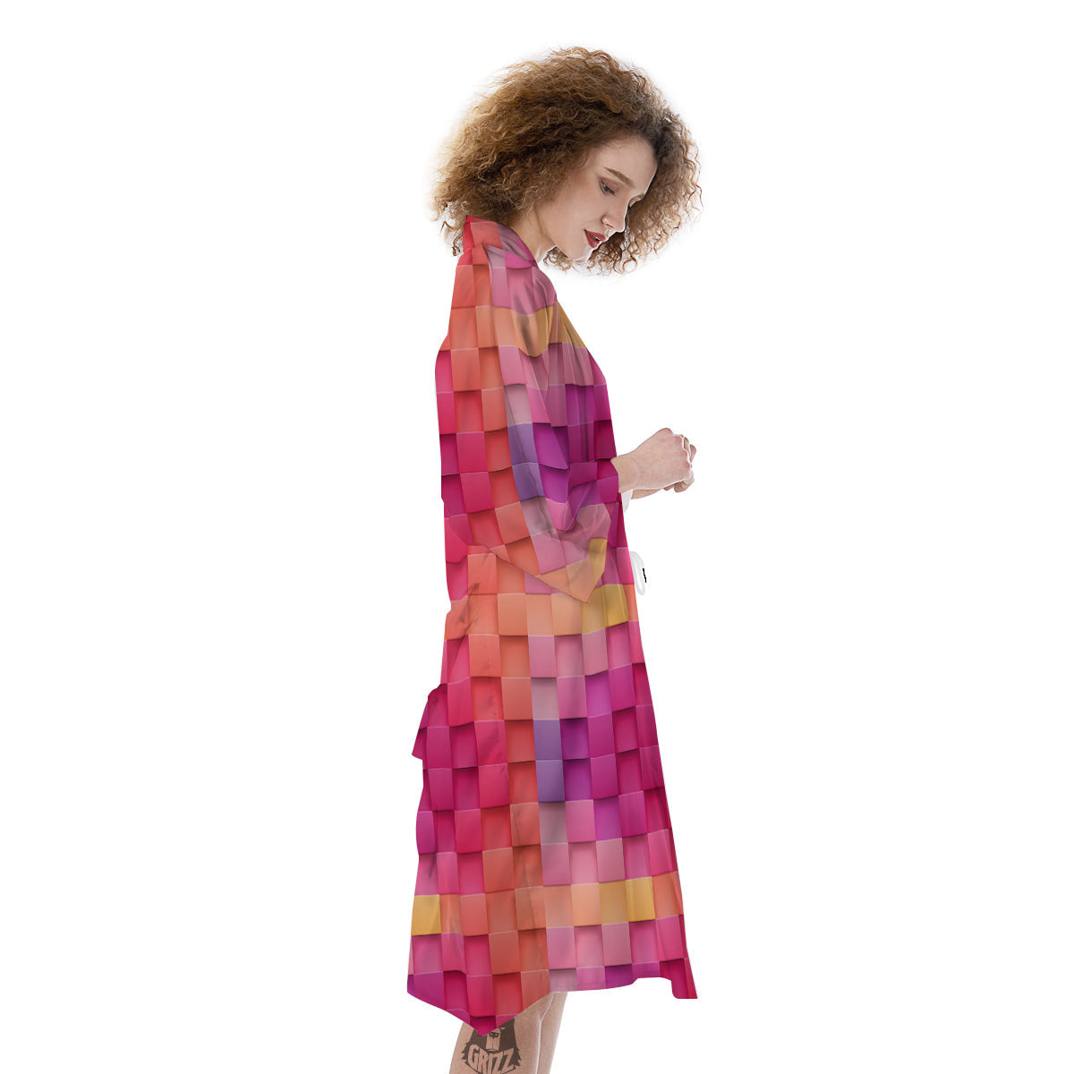 Square Tile 3D Colorful Print Pattern Kimono-grizzshop
