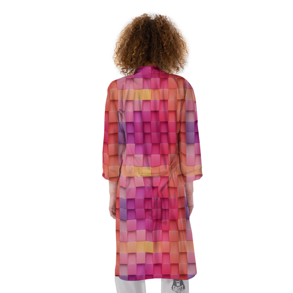 Square Tile 3D Colorful Print Pattern Kimono-grizzshop