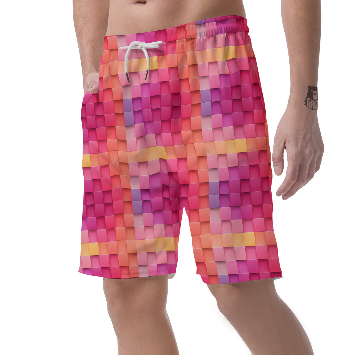 Square Tile 3D Colorful Print Pattern Men's Shorts-grizzshop
