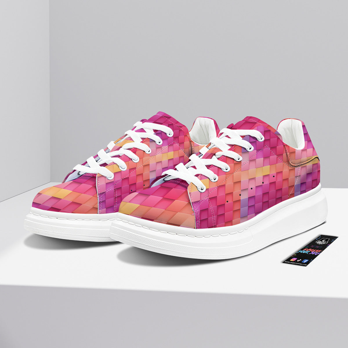 Square Tile 3D Colorful Print Pattern Platform Shoes-grizzshop