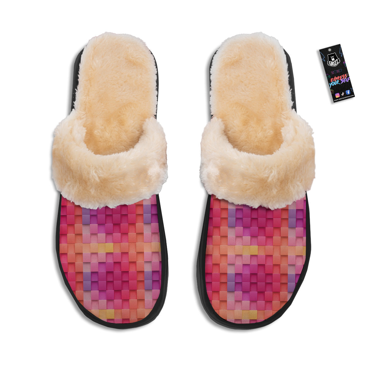 Square Tile 3D Colorful Print Pattern Slippers-grizzshop