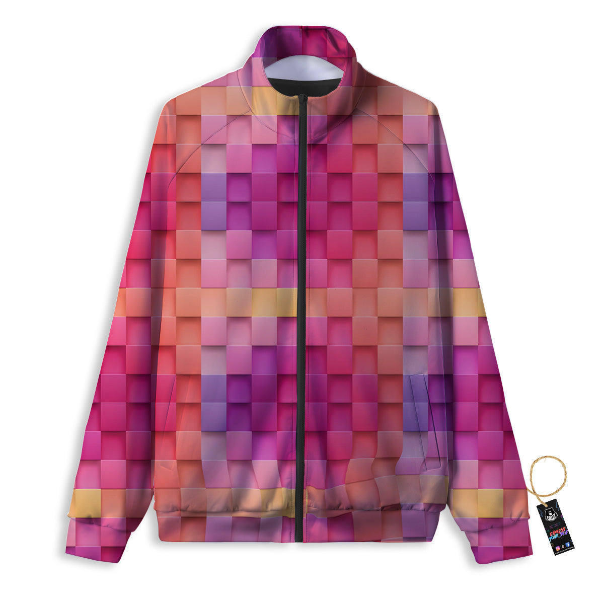 Square Tile 3D Colorful Print Pattern Track Jacket-grizzshop