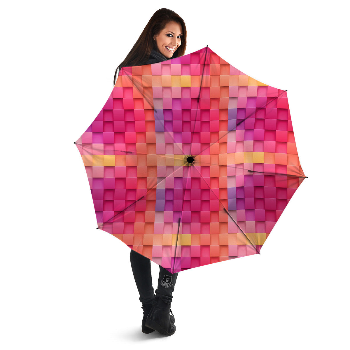 Square Tile 3D Colorful Print Pattern Umbrella-grizzshop
