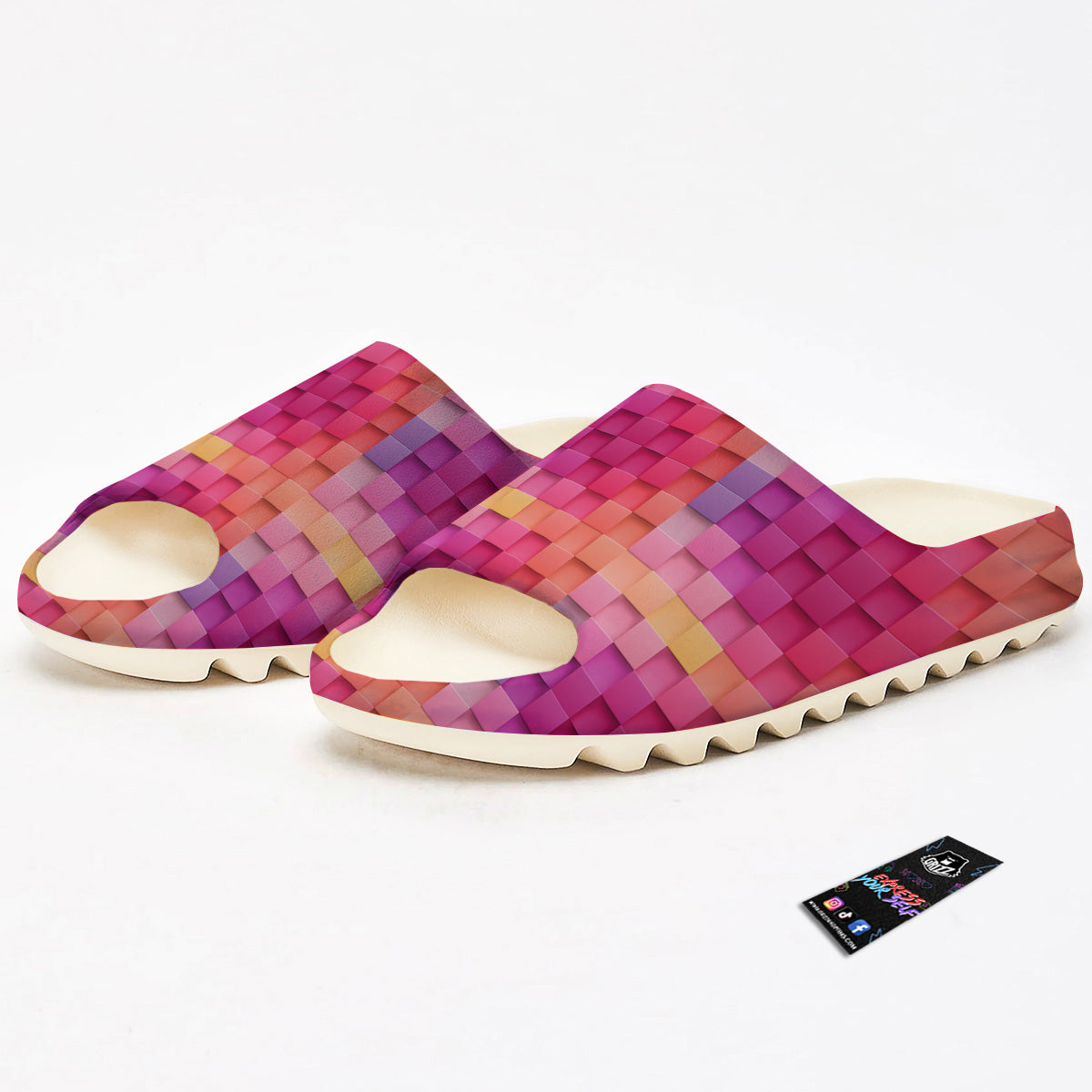 Square Tile 3D Colorful Print Pattern Sandals-grizzshop