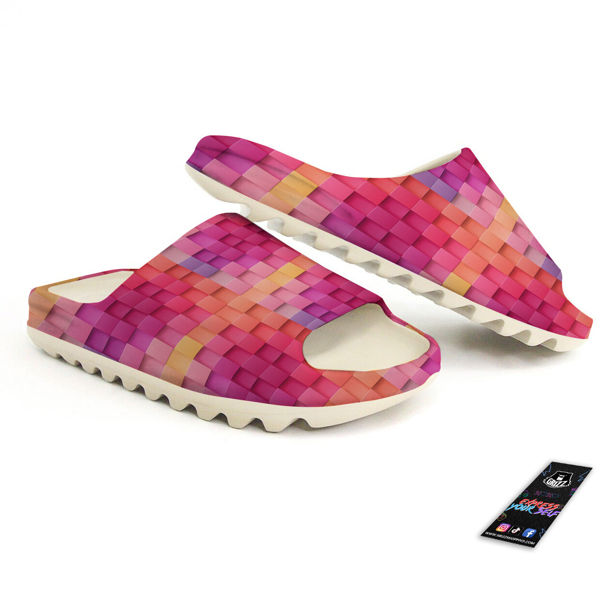 Square Tile 3D Colorful Print Pattern Sandals-grizzshop