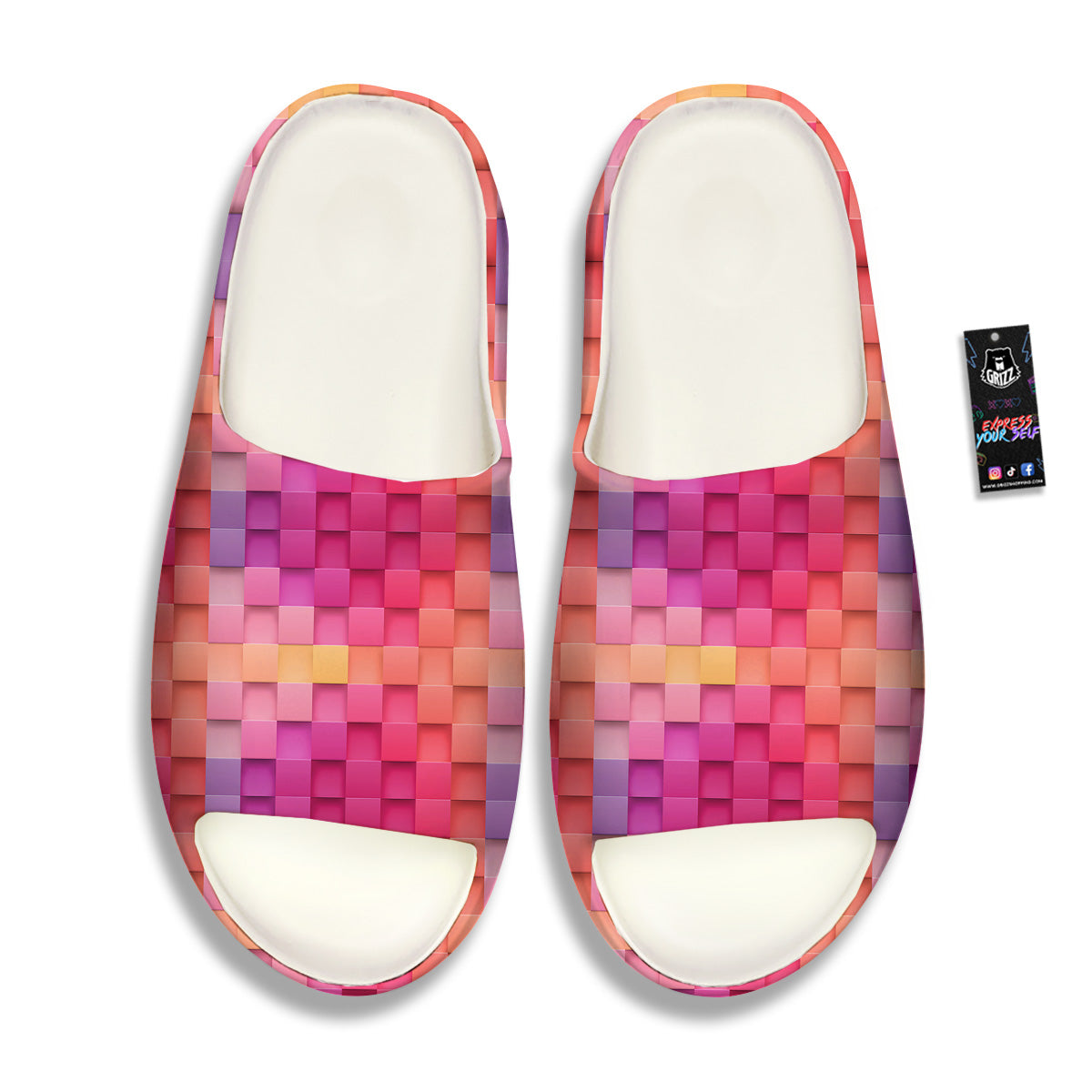 Square Tile 3D Colorful Print Pattern Sandals-grizzshop