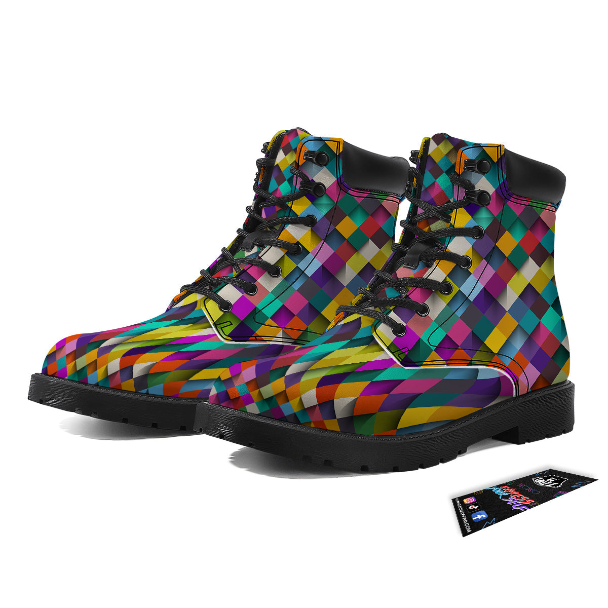 Squares 3D Colorful Print Pattern Boots-grizzshop