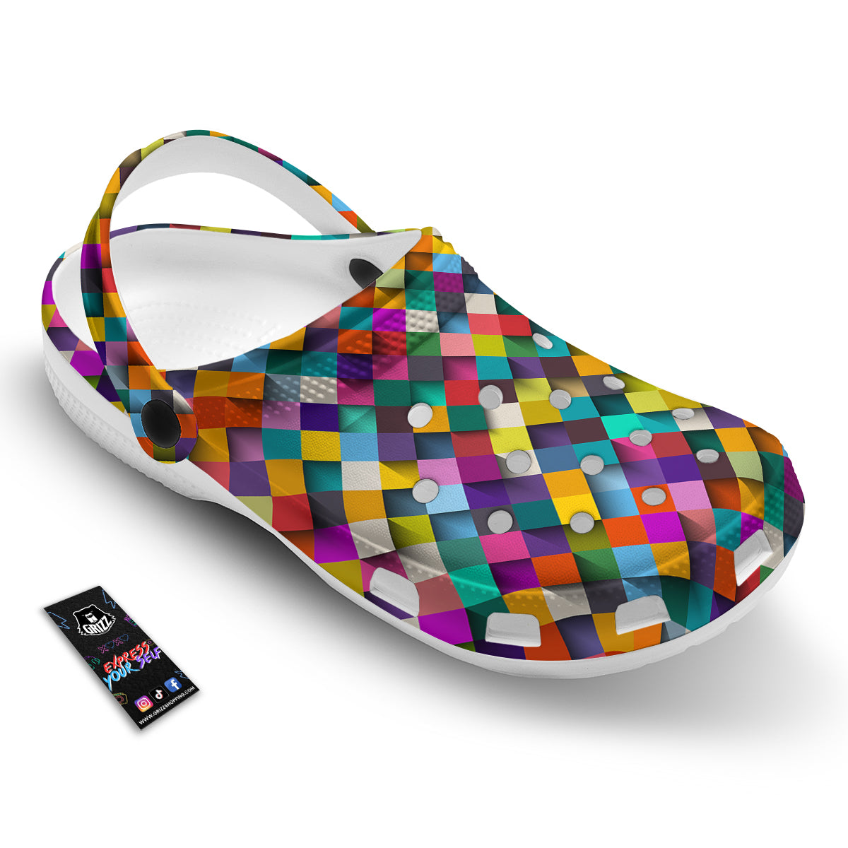 Squares 3D Colorful Print Pattern Clog-grizzshop