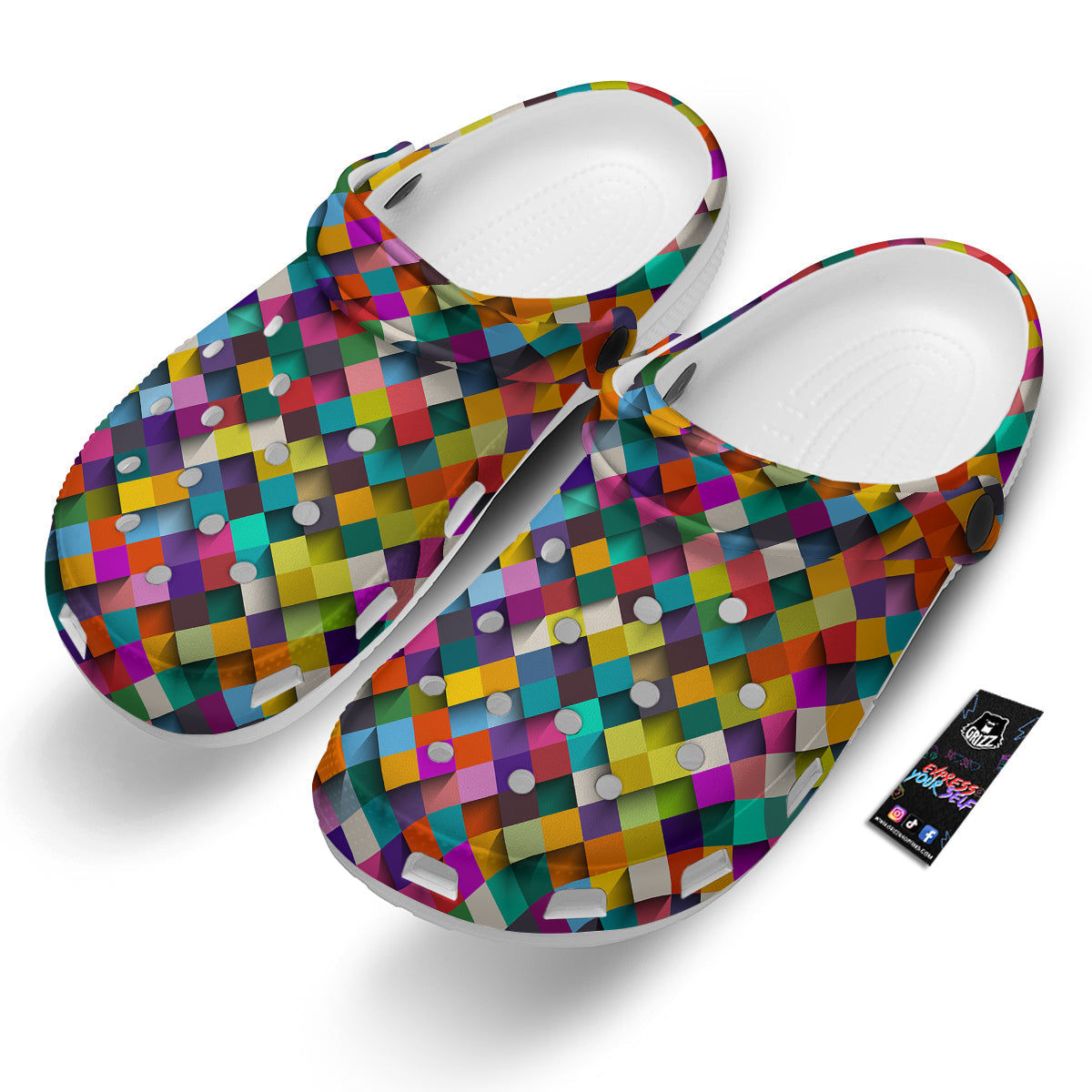 Squares 3D Colorful Print Pattern Clog-grizzshop
