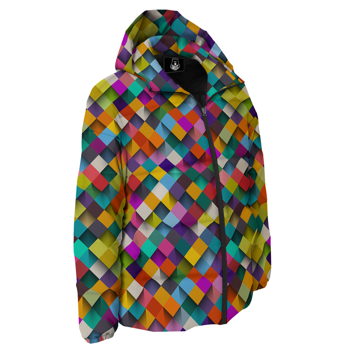 Squares 3D Colorful Print Pattern Down Jacket-grizzshop