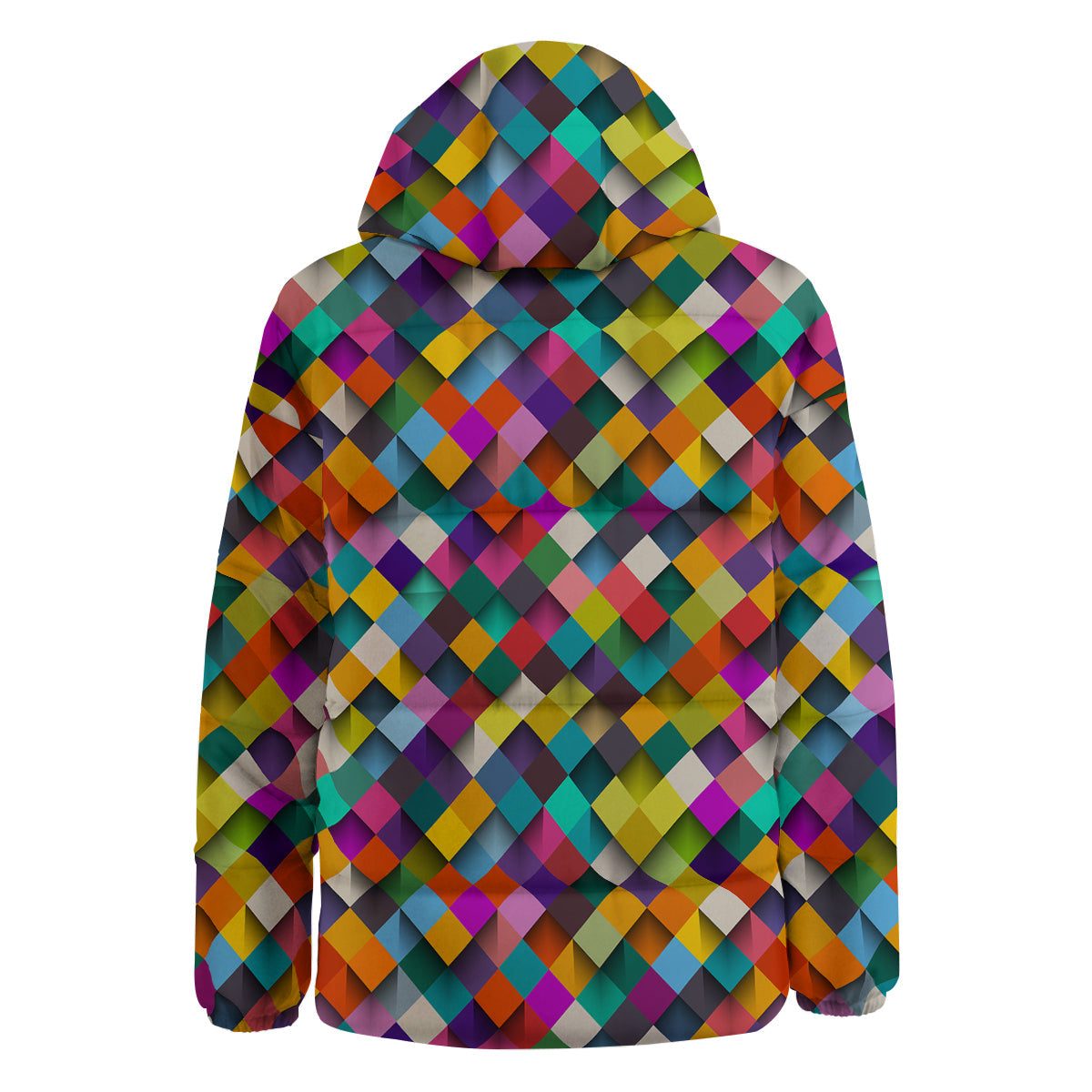 Squares 3D Colorful Print Pattern Down Jacket-grizzshop