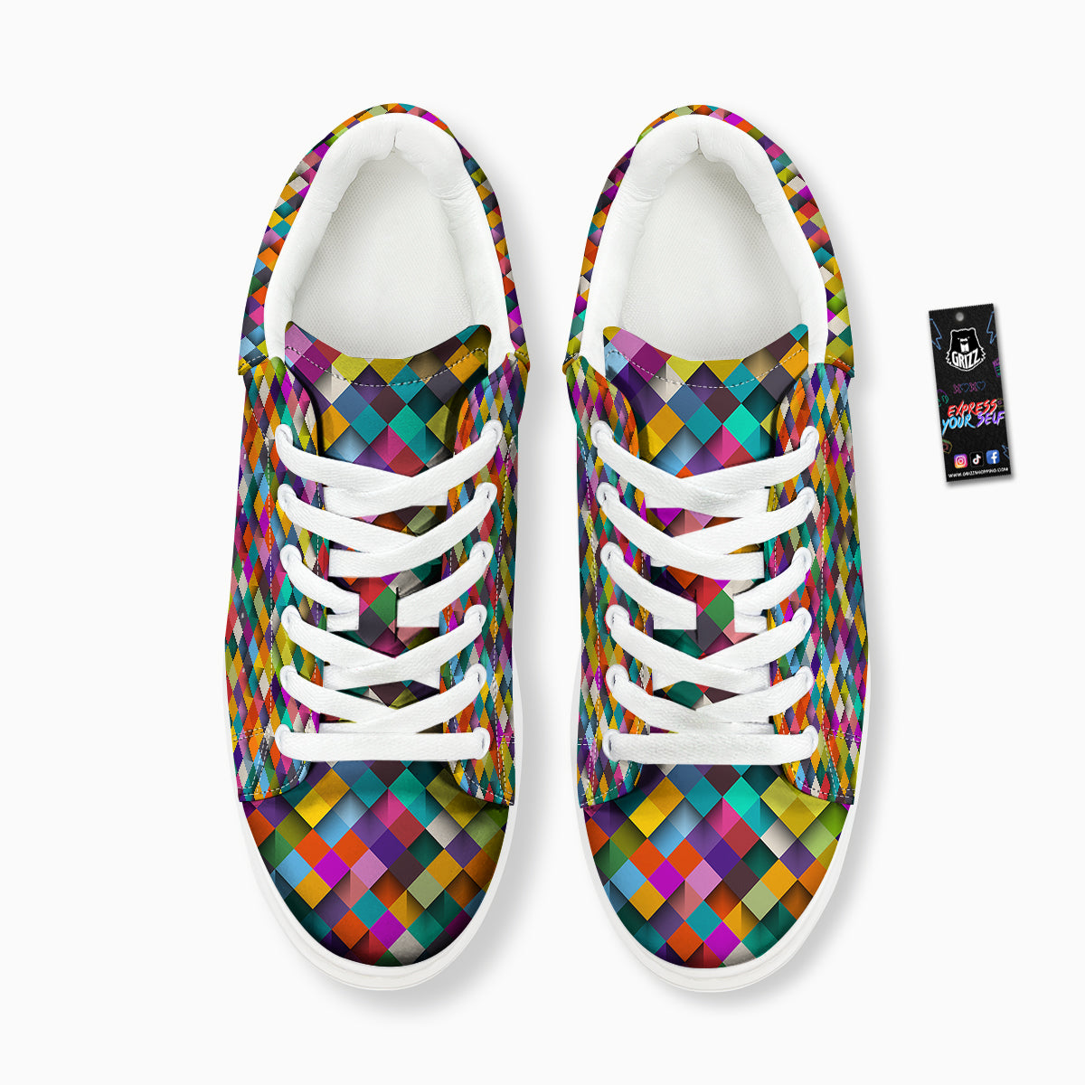 Squares 3D Colorful Print Pattern Platform Shoes-grizzshop