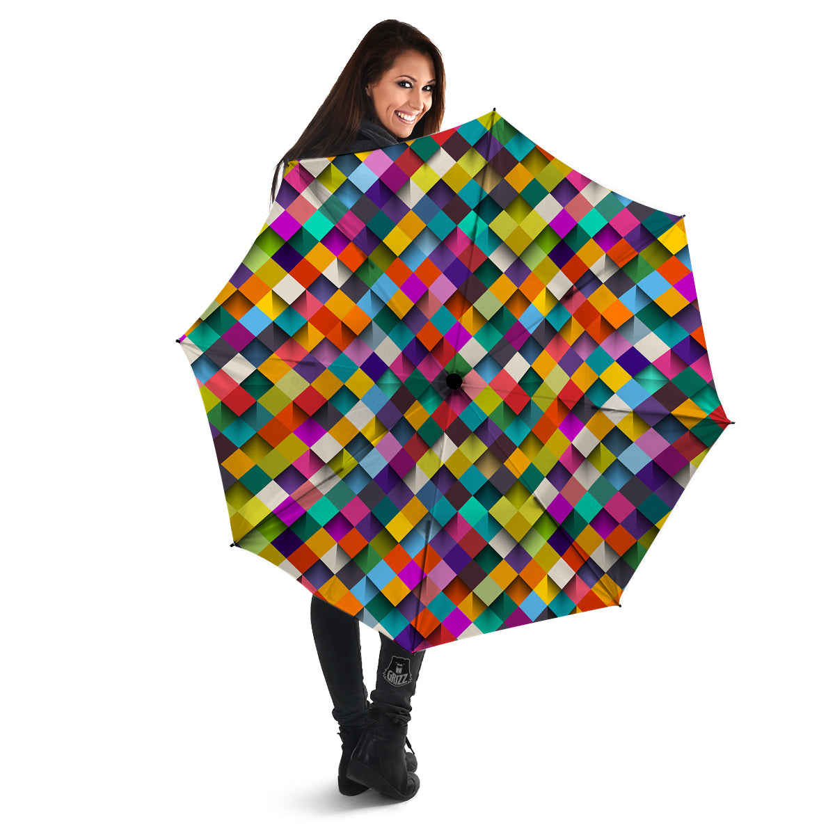 Squares 3D Colorful Print Pattern Umbrella-grizzshop