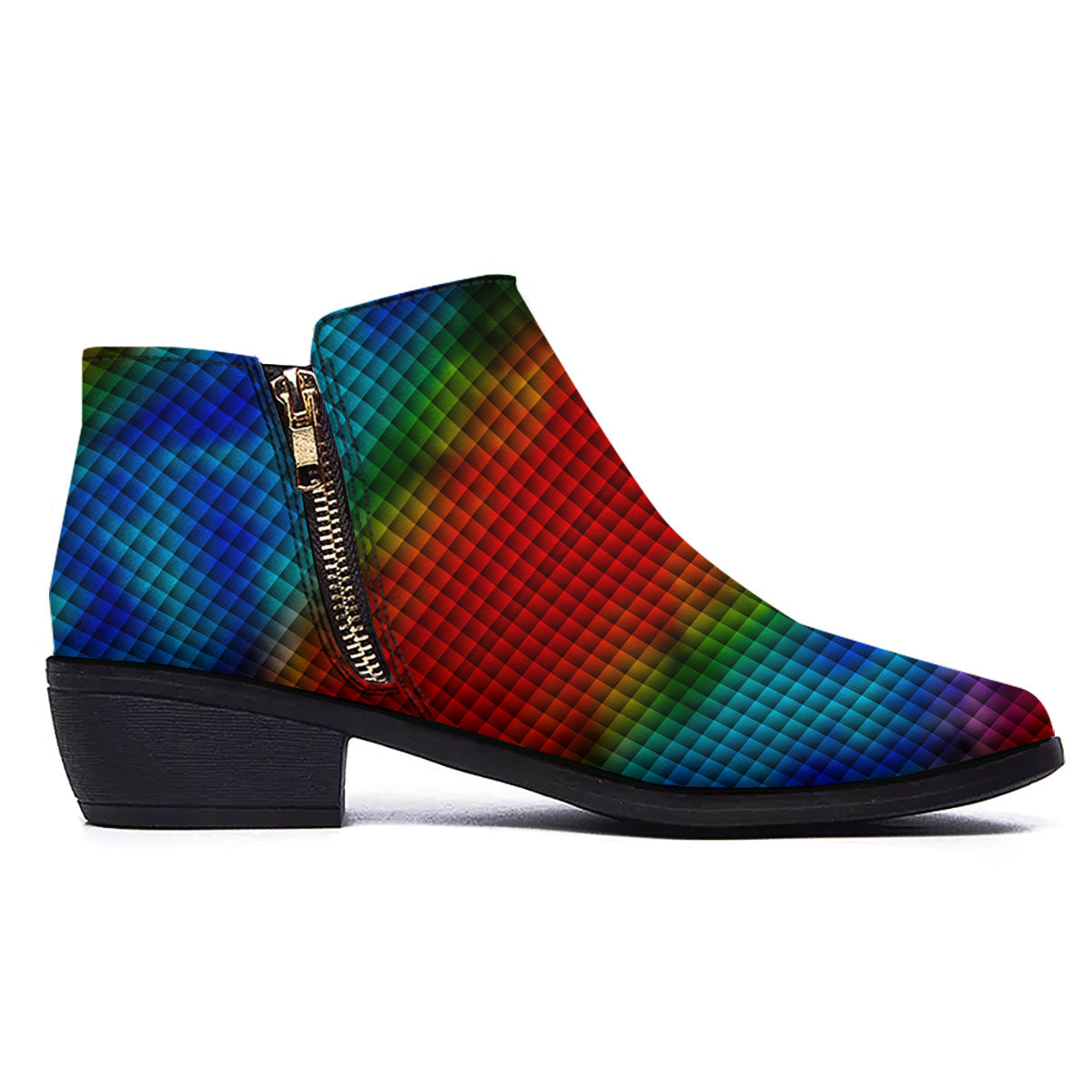 Squares Rainbow Print Pattern Ankle Boots-grizzshop