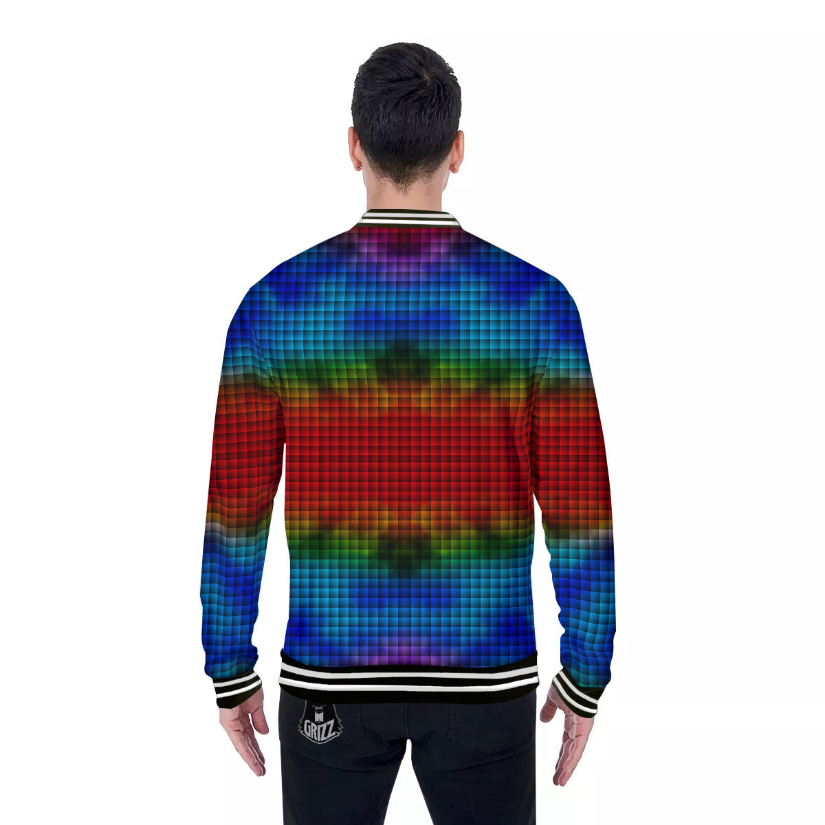 Squares Rainbow Print Pattern Baseball Jacket-grizzshop