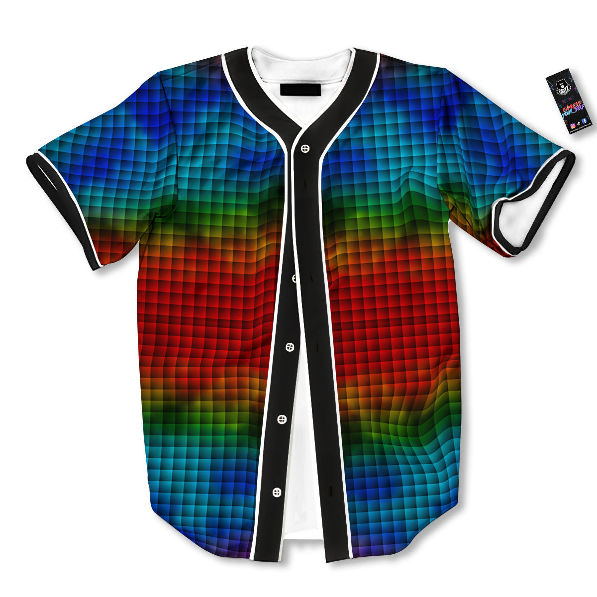 Squares Rainbow Print Pattern Baseball Jersey-grizzshop