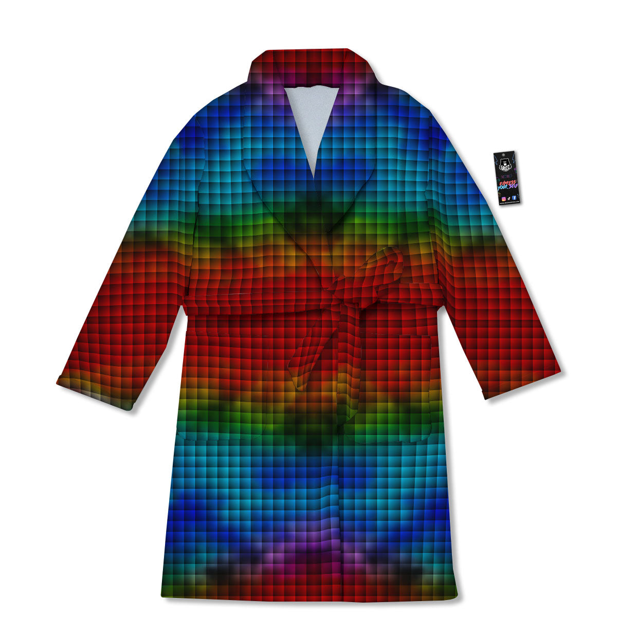 Squares Rainbow Print Pattern Bathrobe-grizzshop