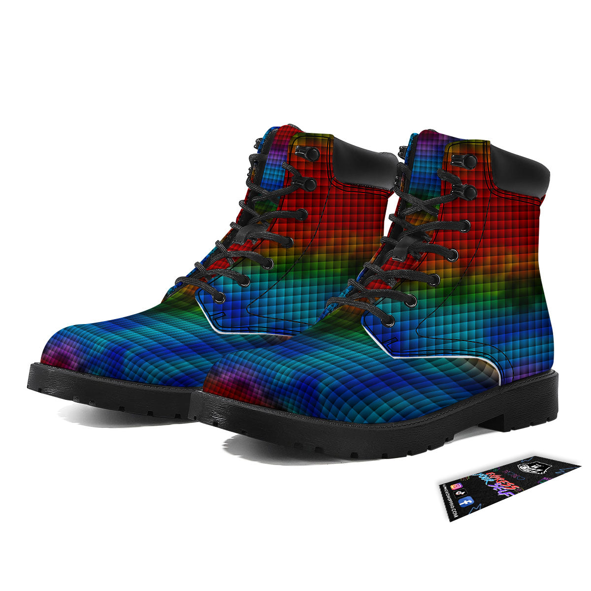 Squares Rainbow Print Pattern Boots-grizzshop