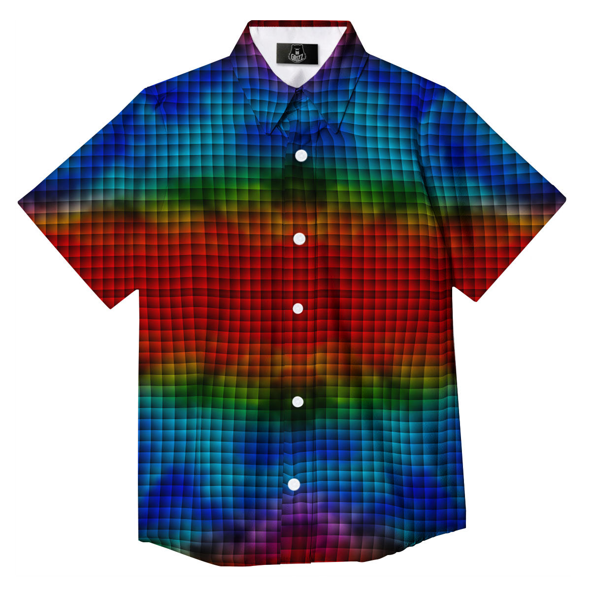 Squares Rainbow Print Pattern Button Up Shirt-grizzshop