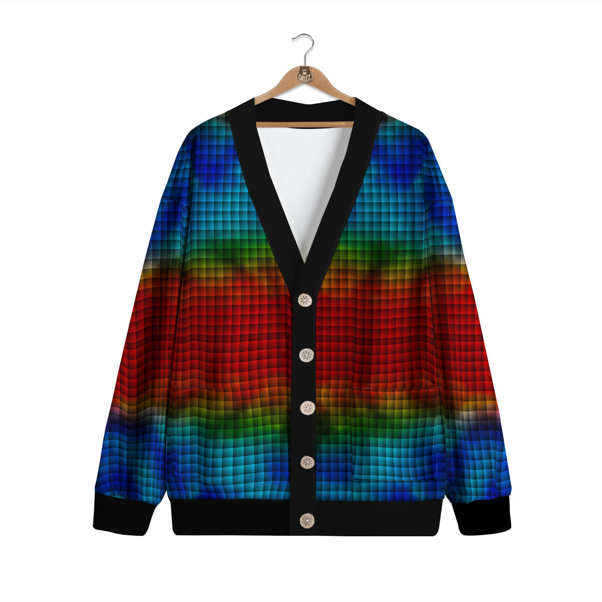 Squares Rainbow Print Pattern Cardigan-grizzshop