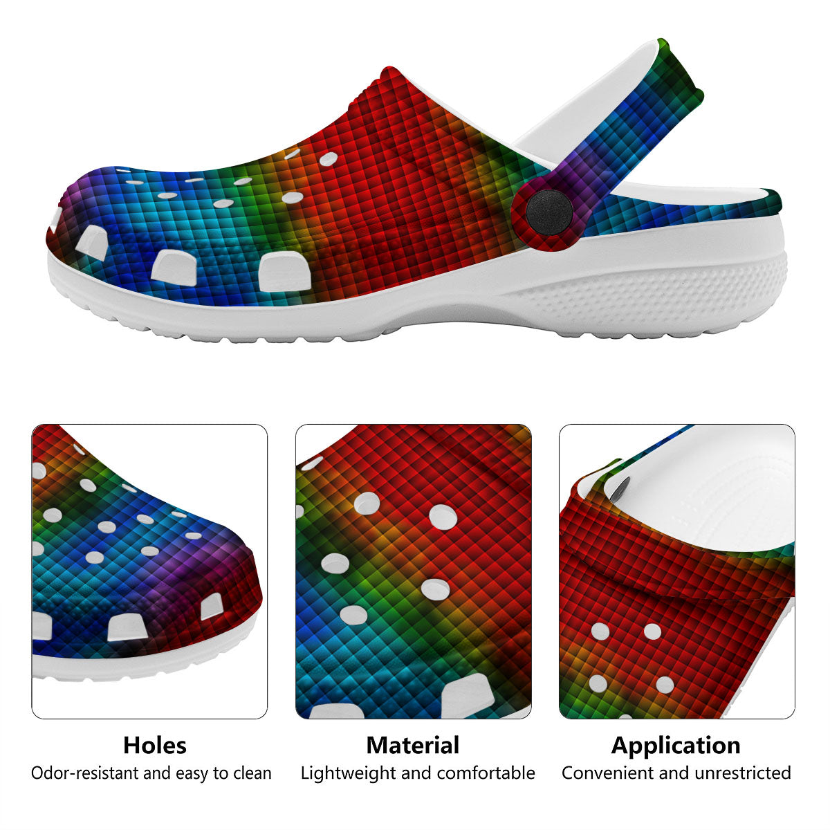 Squares Rainbow Print Pattern Clog-grizzshop