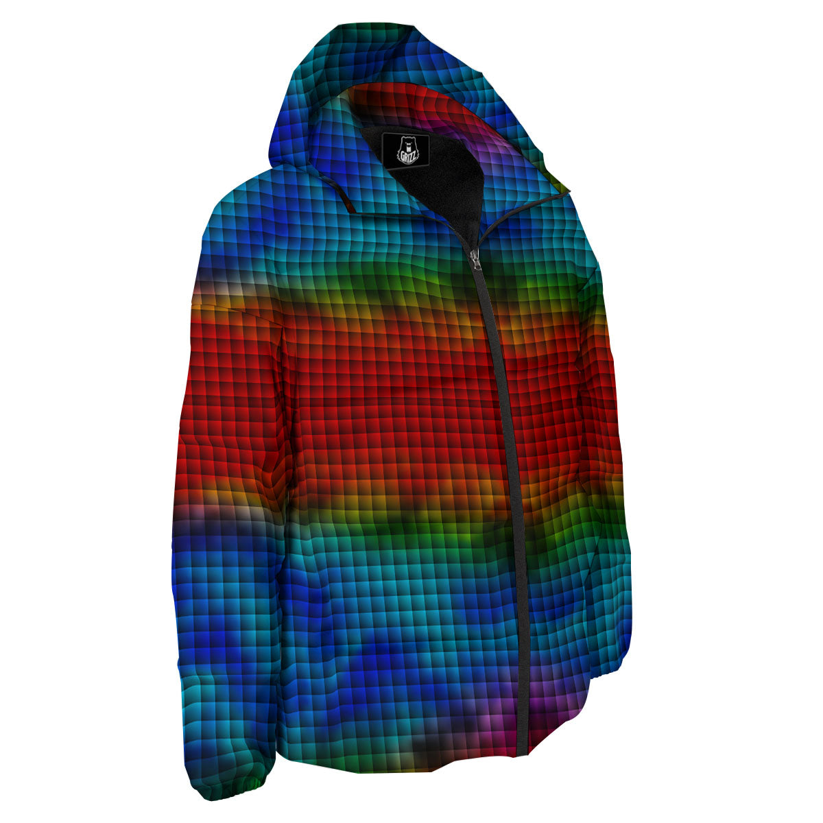 Squares Rainbow Print Pattern Down Jacket-grizzshop