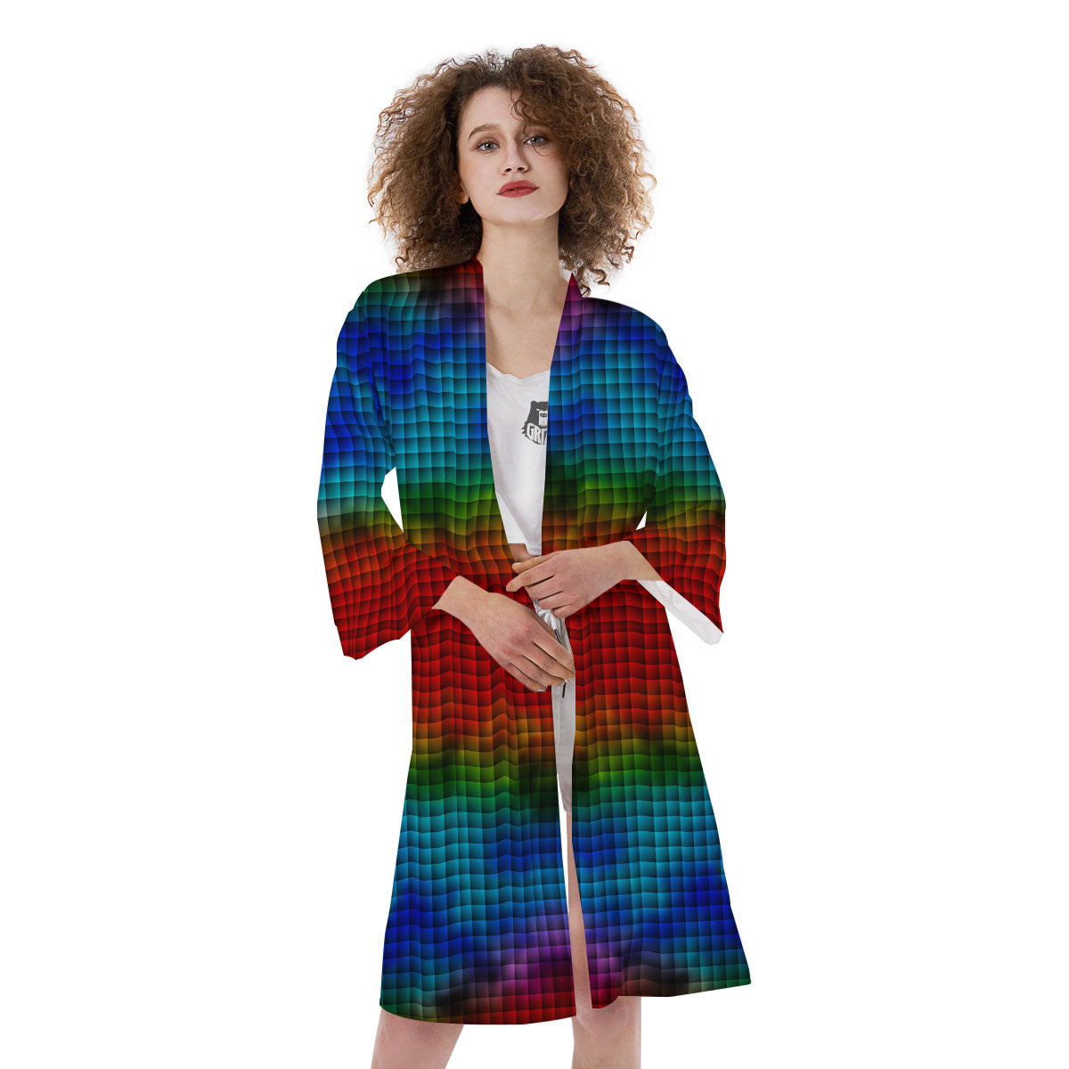 Squares Rainbow Print Pattern Kimono-grizzshop