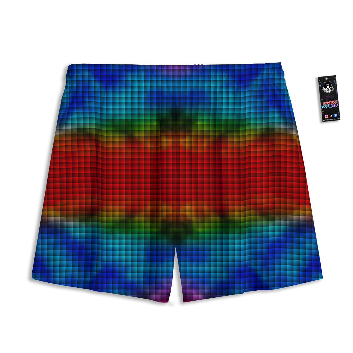 Squares Rainbow Print Pattern Mesh Shorts