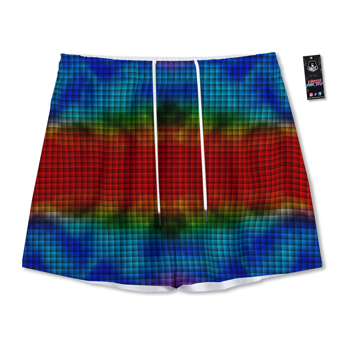 Squares Rainbow Print Pattern Mesh Shorts