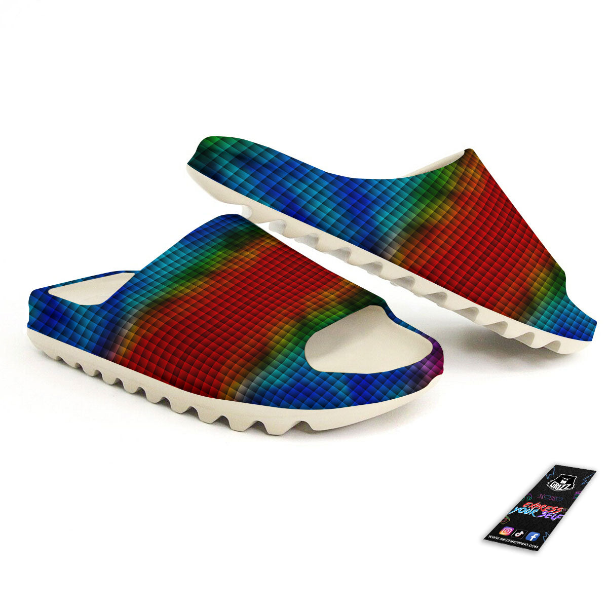 Squares Rainbow Print Pattern Sandals-grizzshop