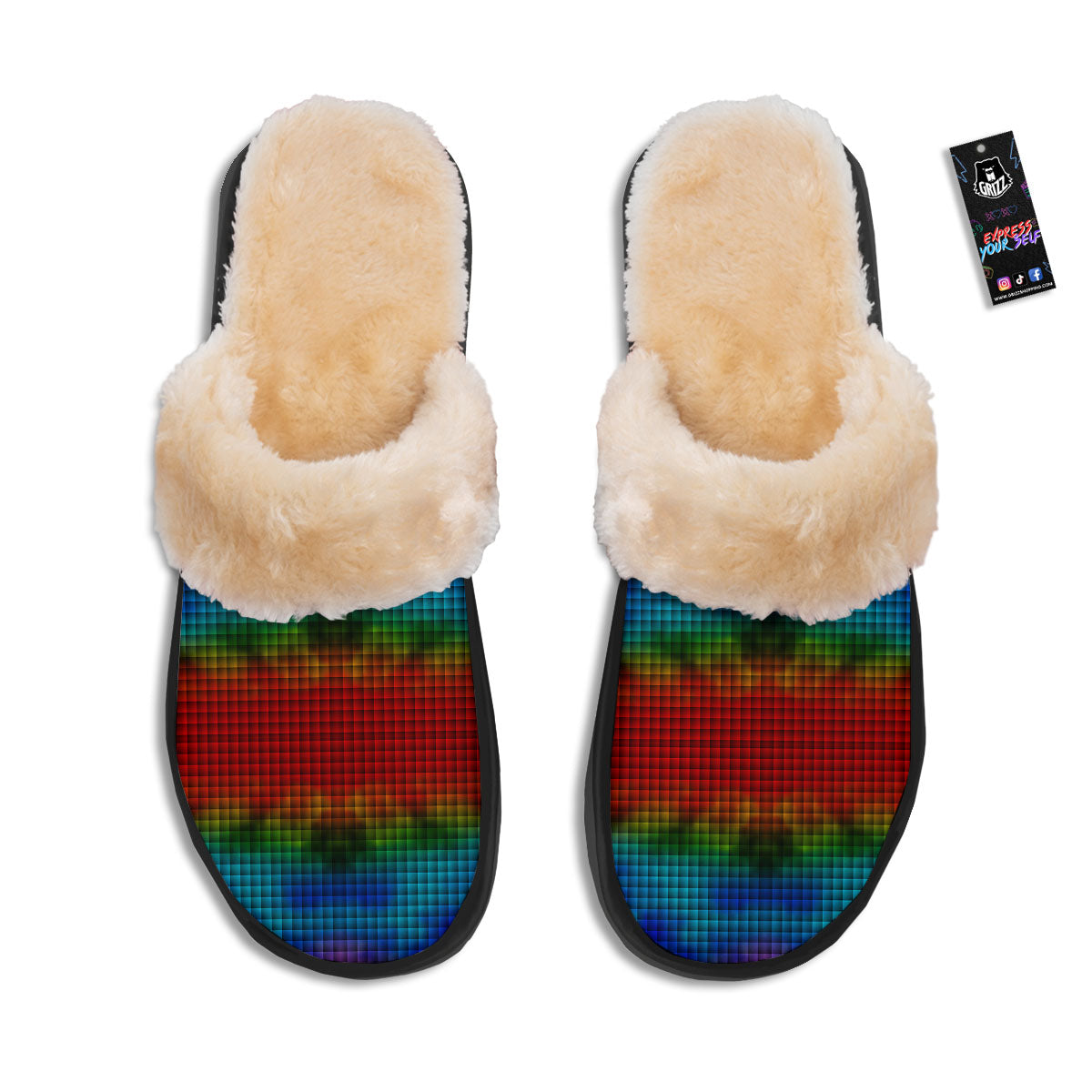 Squares Rainbow Print Pattern Slippers-grizzshop