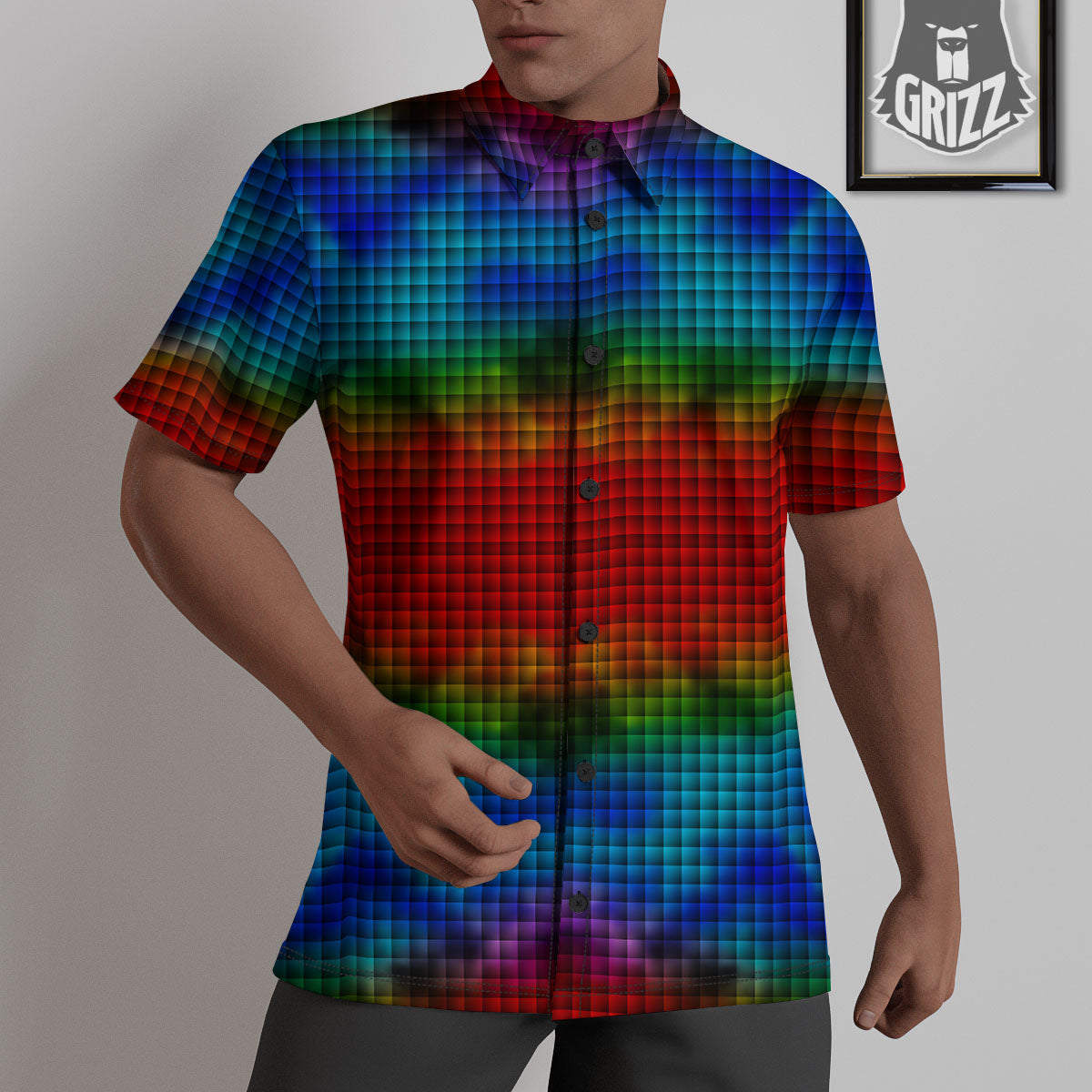 Squares Rainbow Print Pattern Untucked Shirts-grizzshop