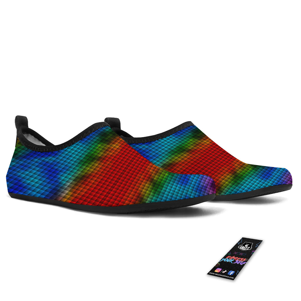Squares Rainbow Print Pattern Water Shoes-grizzshop
