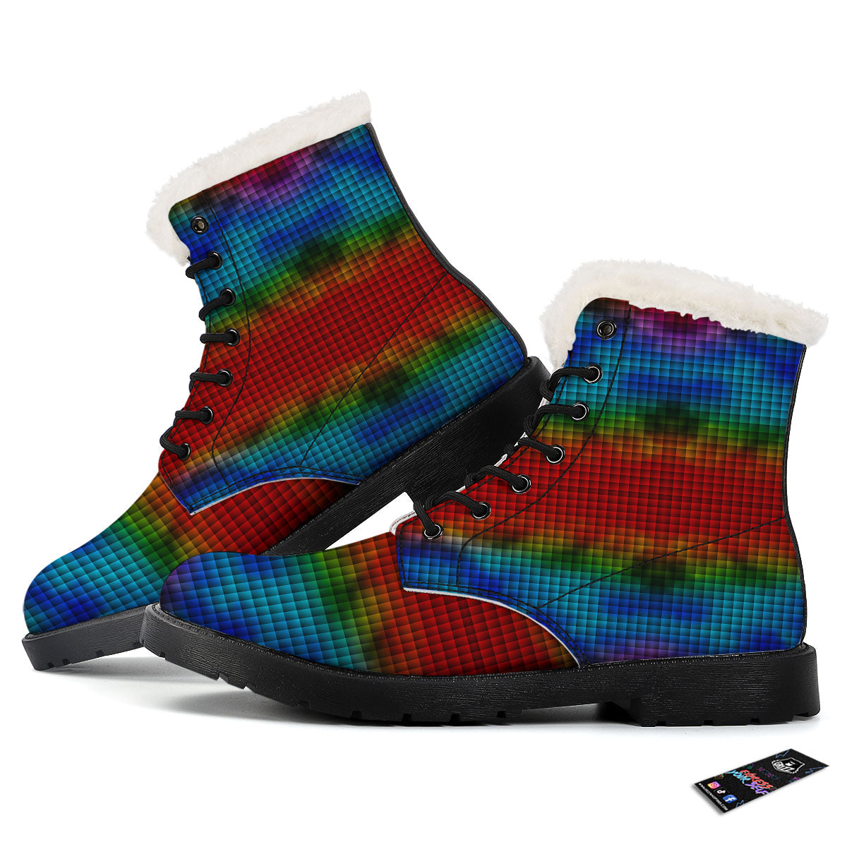 Squares Rainbow Print Pattern Winter Boots-grizzshop