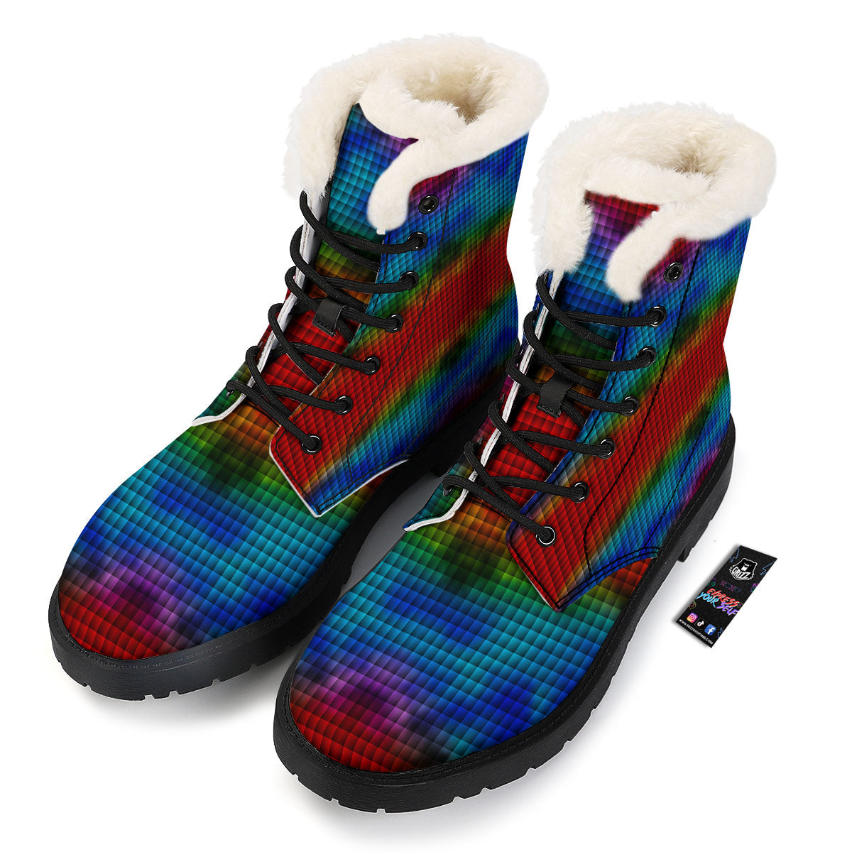 Squares Rainbow Print Pattern Winter Boots-grizzshop