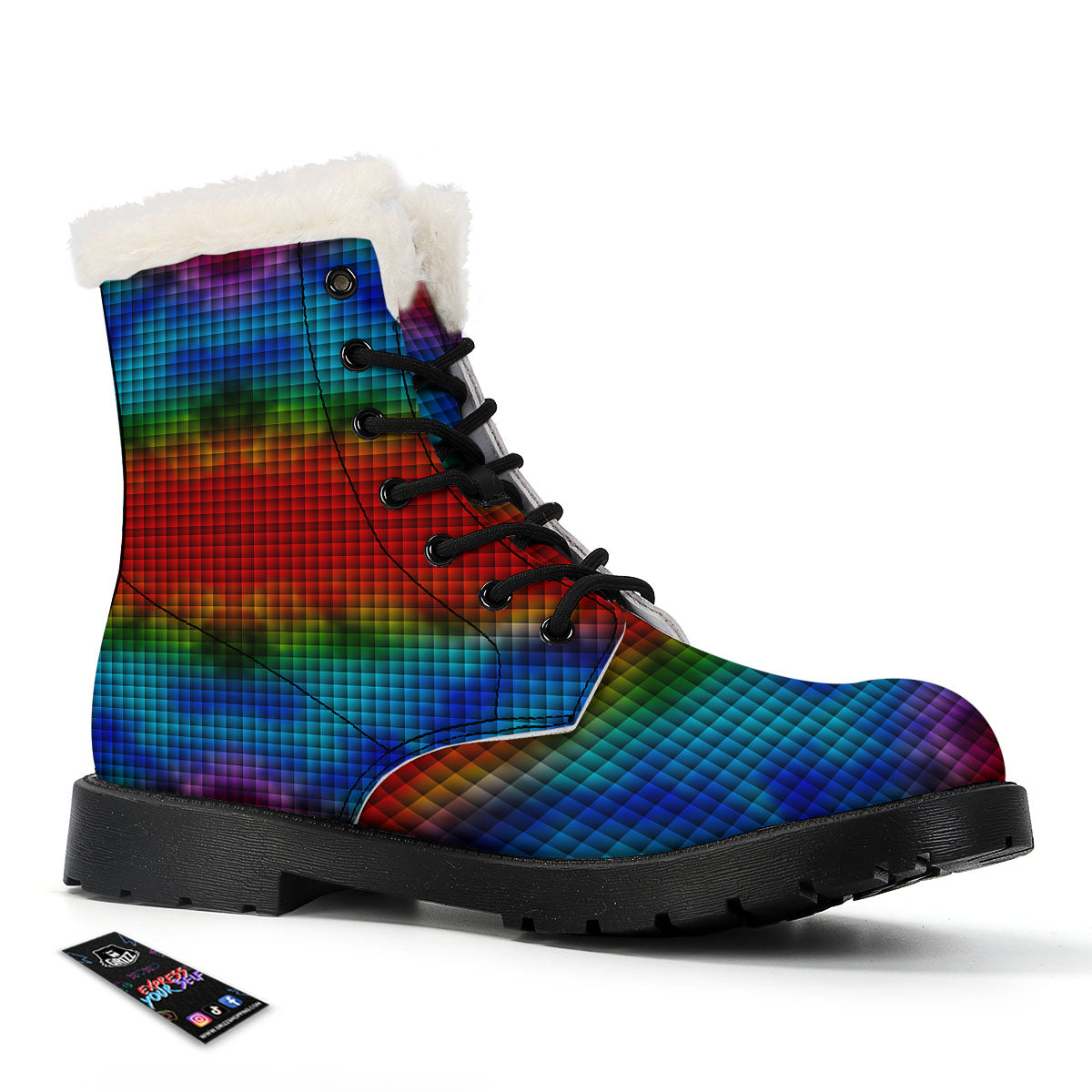 Squares Rainbow Print Pattern Winter Boots-grizzshop