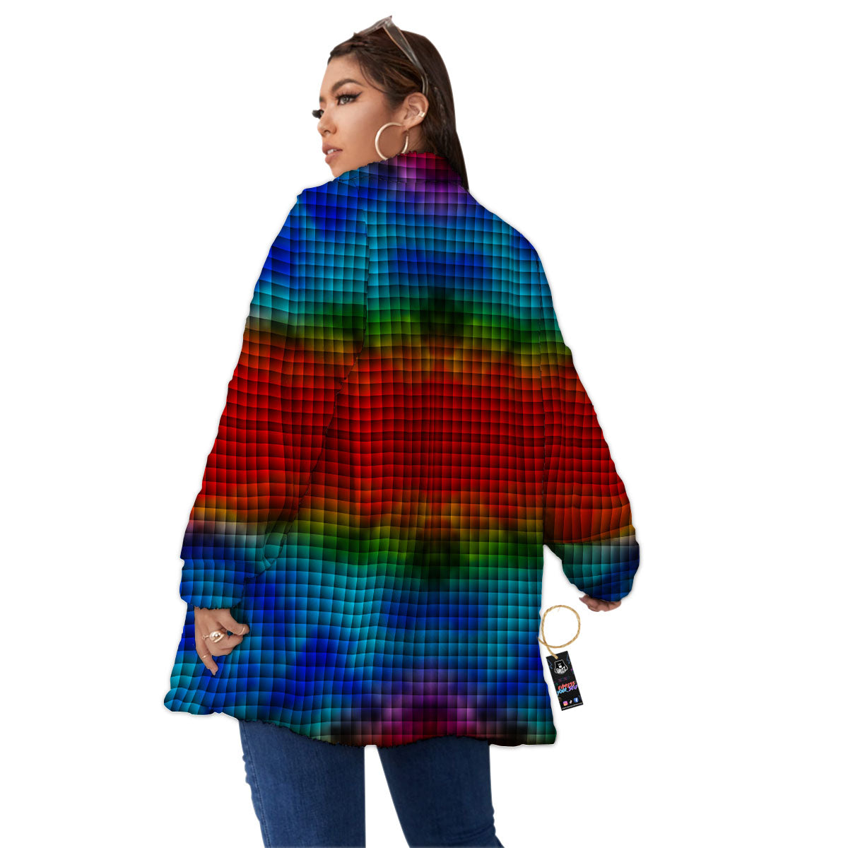 Squares Rainbow Print Pattern Women's Sherpa Jacket-grizzshop