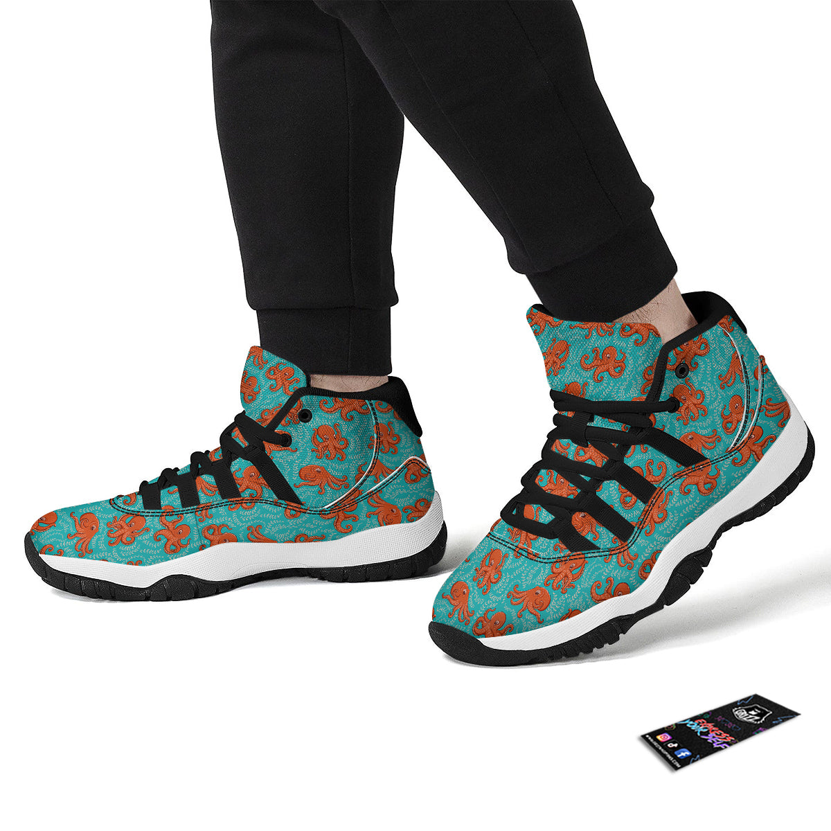 Squid Octopus Tentacle Print Pattern Black Bball Shoes-grizzshop