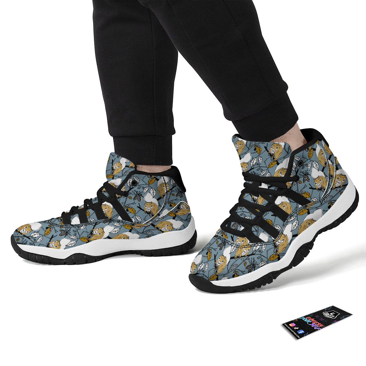 Squirrel Drawing Pattern Print Black Bball Shoes-grizzshop