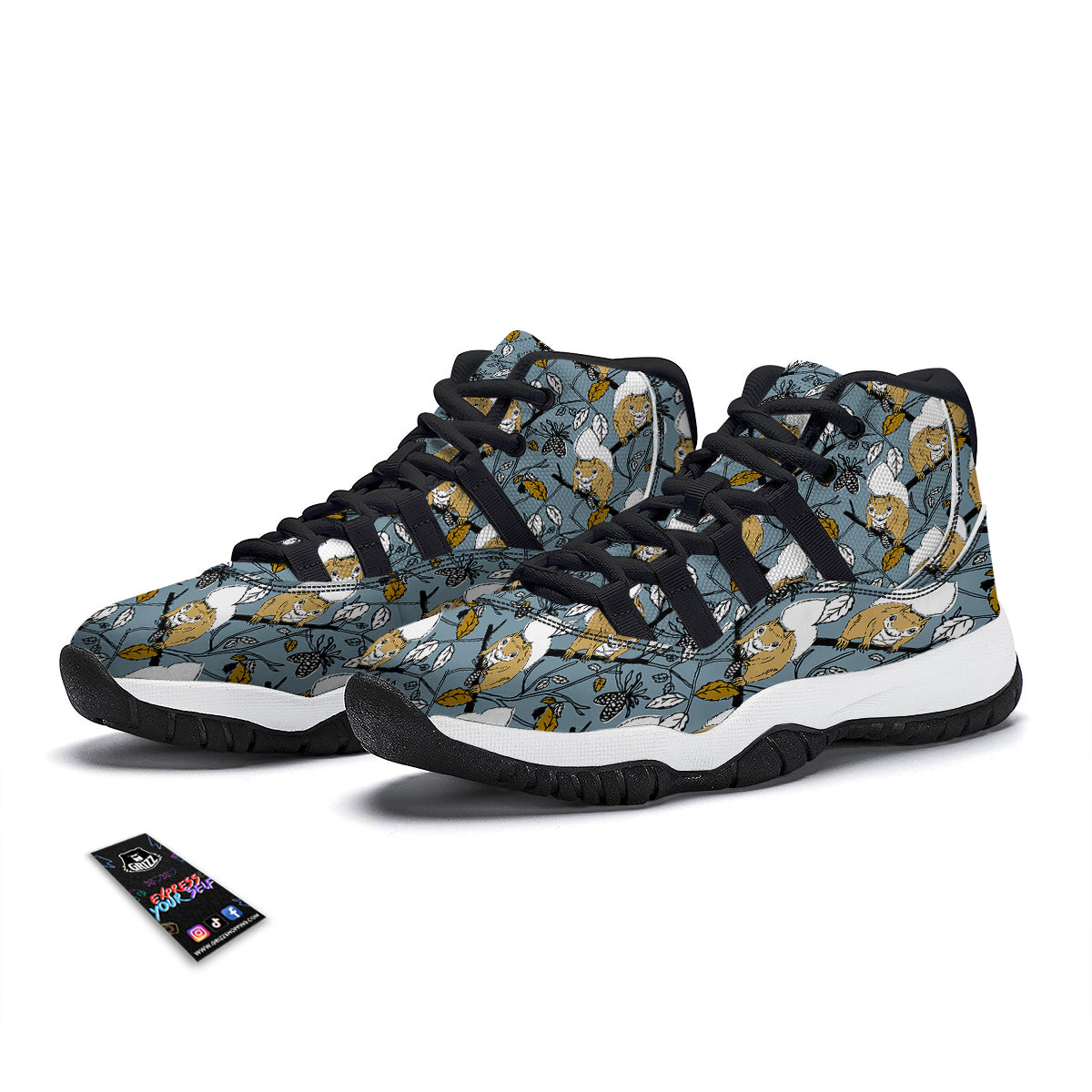 Squirrel Drawing Pattern Print Black Bball Shoes-grizzshop