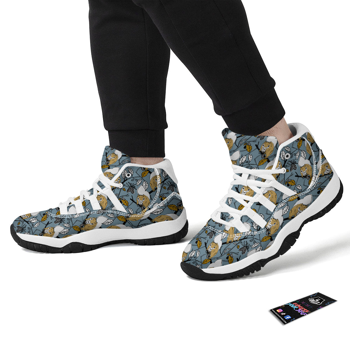 Squirrel Drawing Pattern Print White Bball Shoes-grizzshop